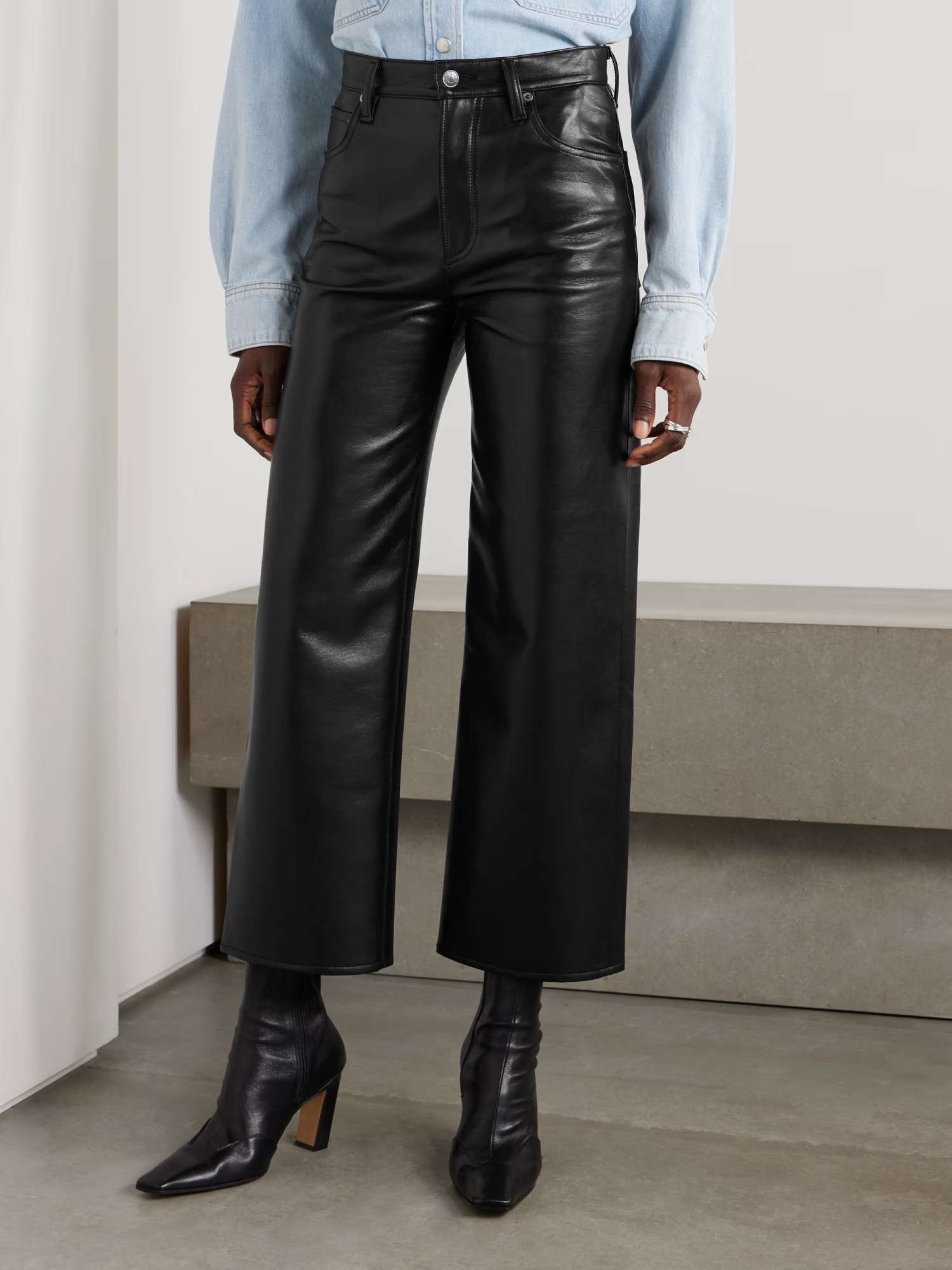 Agolde High Waist Wide Leg Casual Pants In Black