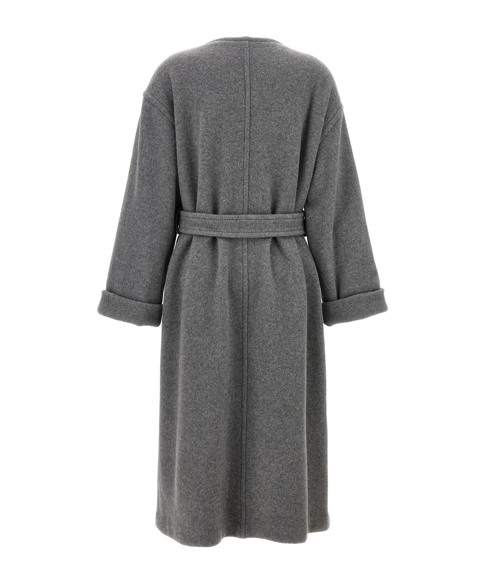 Mm6 Maison Margiela Felted-finish Belted Midi Dress In Gray