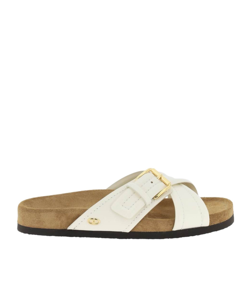 Valentino Velluto Leather Crisscross Buckle Sandals In White