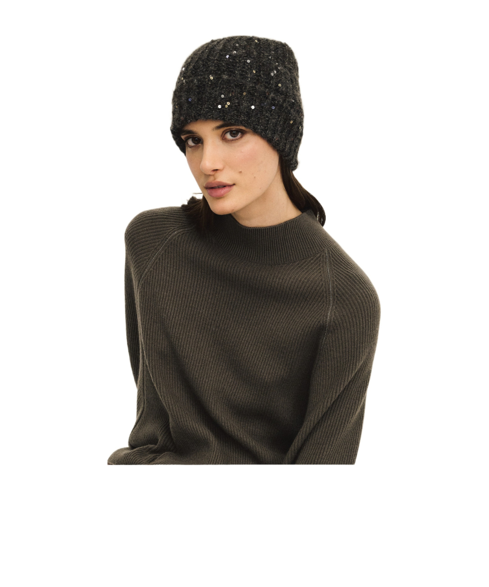 Panicale Sequined Ribbed Hat In Black