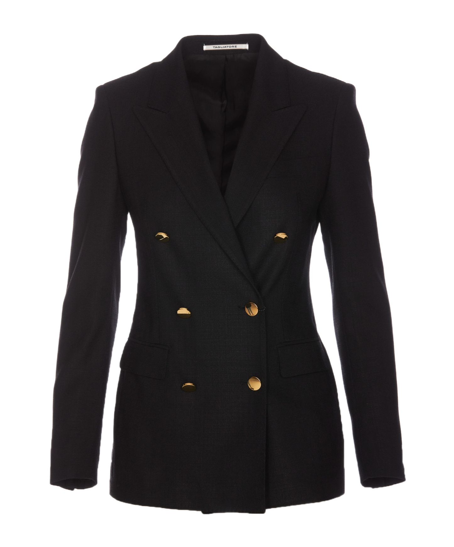Tagliatore Double-breasted Wool Jacket Peak Lapels In Black