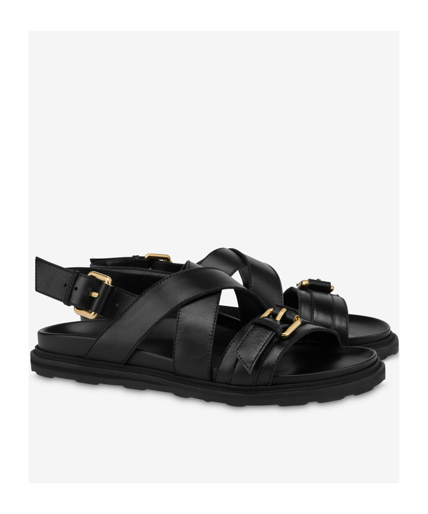 Moschino Buckled Leather Sandals In Black
