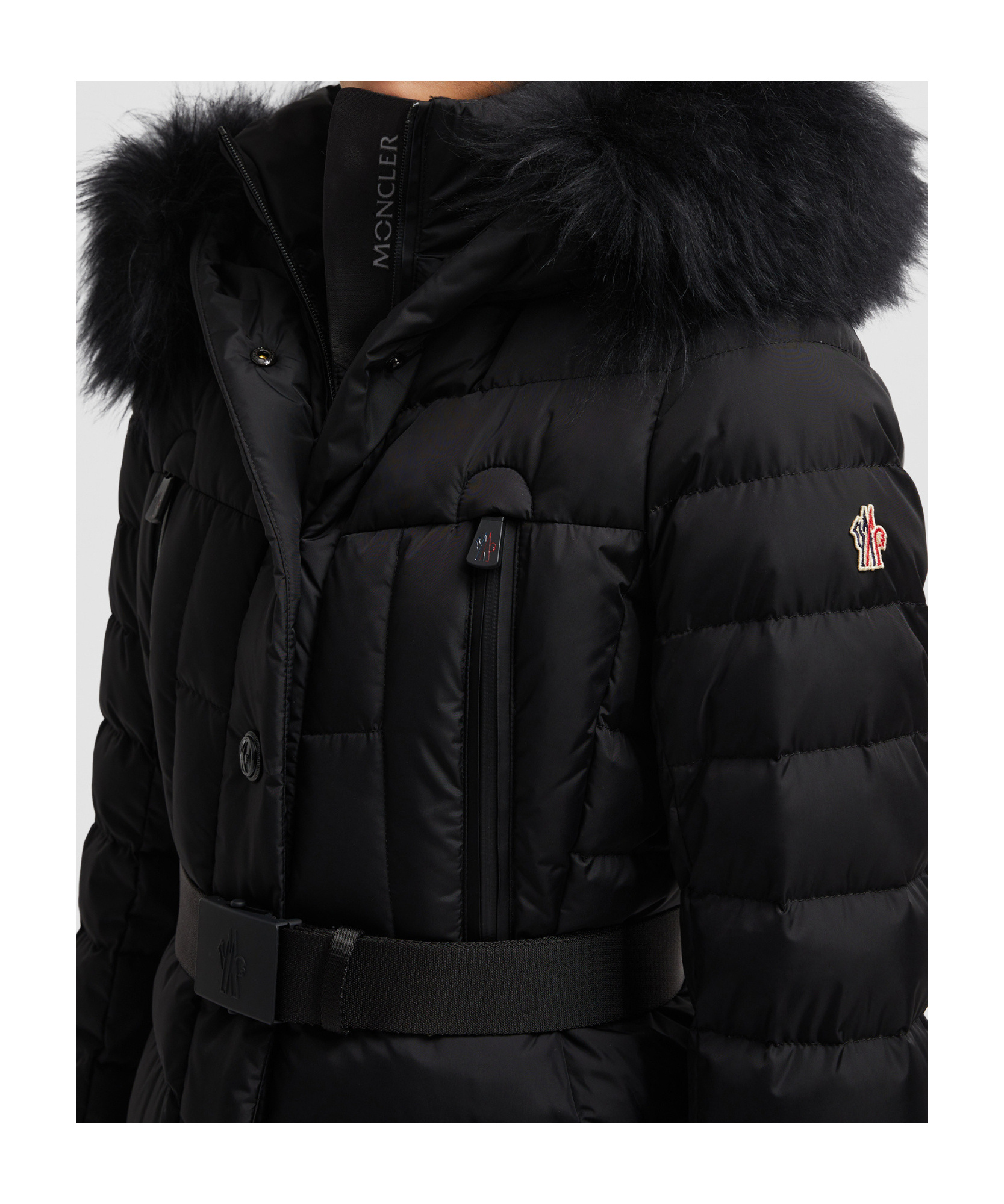 Moncler Veste De Ski À Capuche En Shearling Beverley In Black