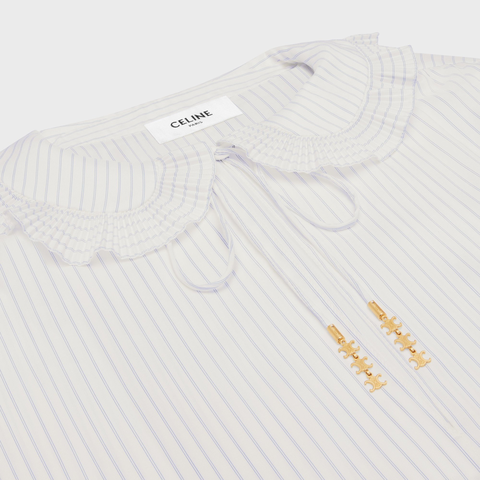 Celine Striped Ruffled Shirt In White