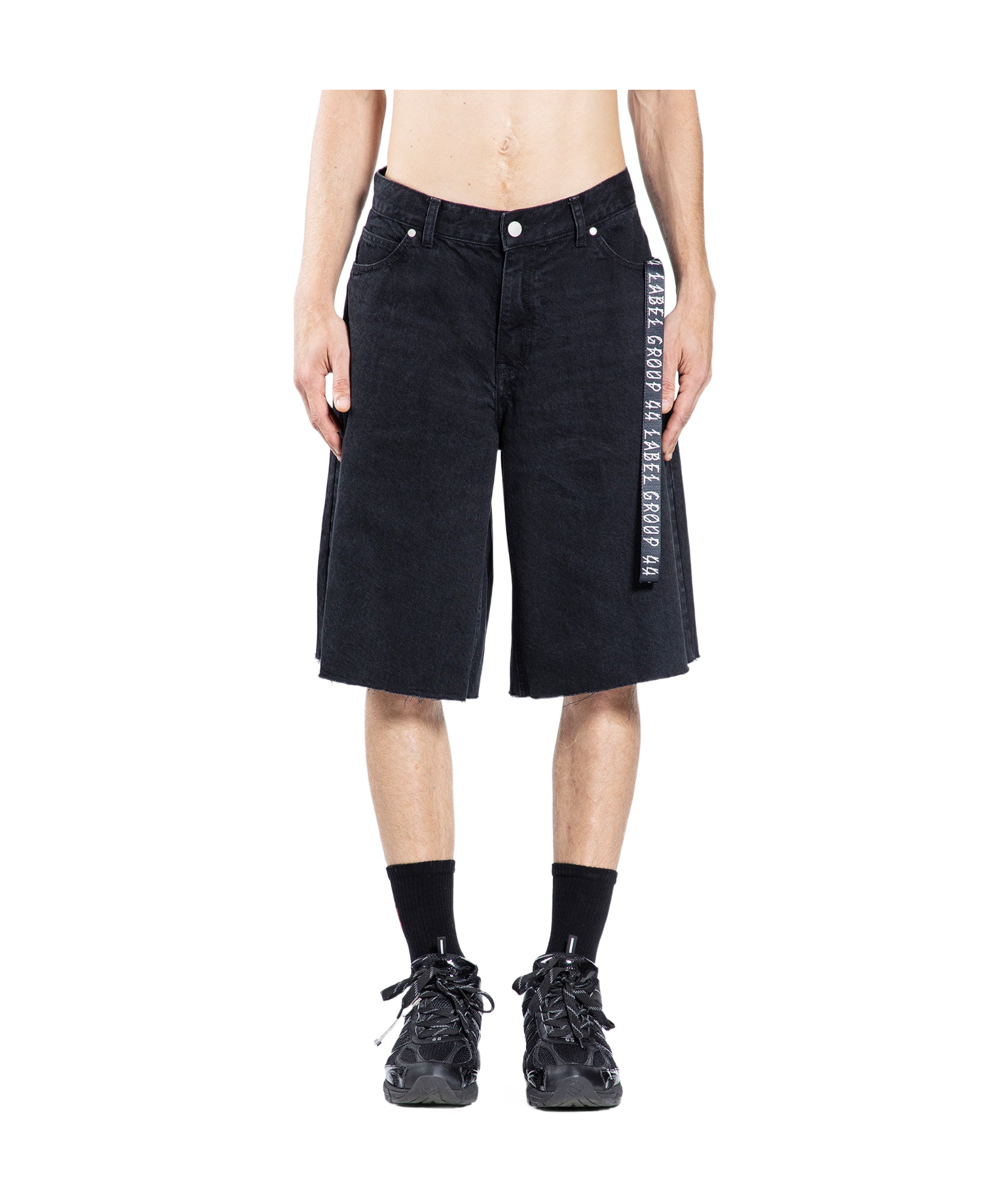 44 Label Group Black Bermuda Pants With Tie Detail On The Front And Logo Embroidery On The Rear In Black