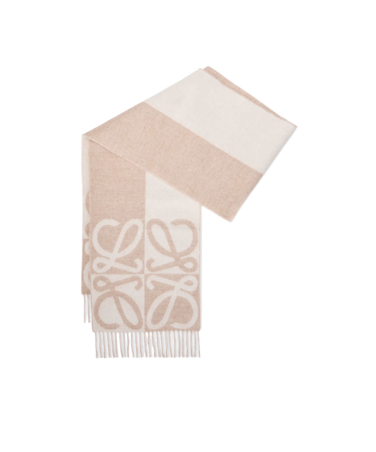 Loewe Anagram Fringed Scarf In Neutral