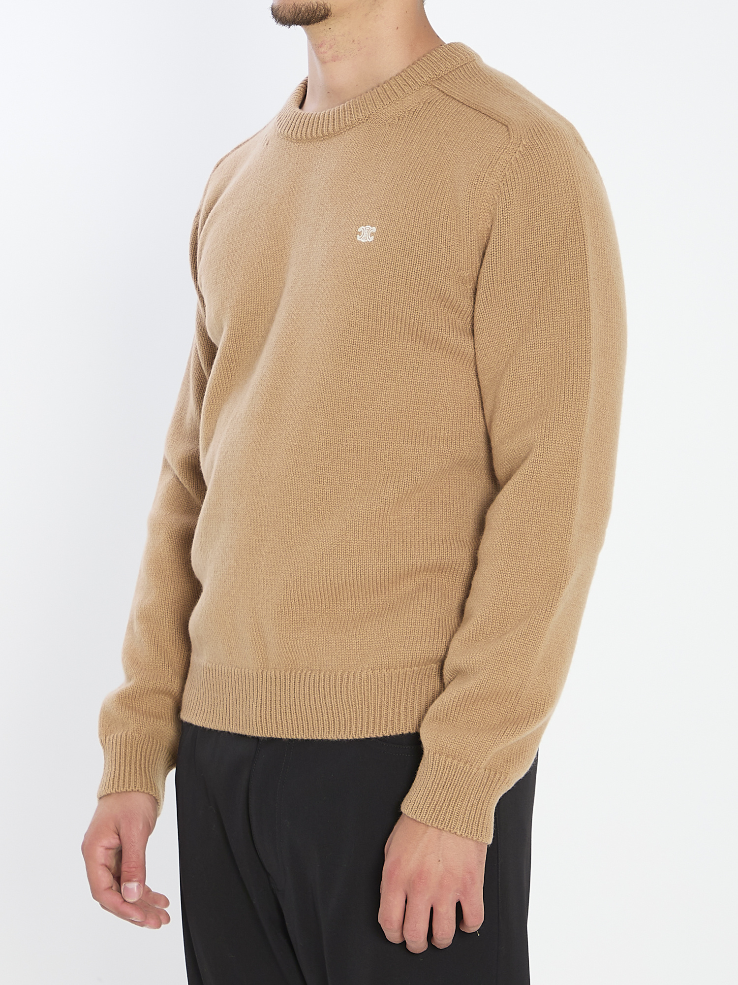 Celine Crew Neck Sweater In Wool And Cashmere In Brown