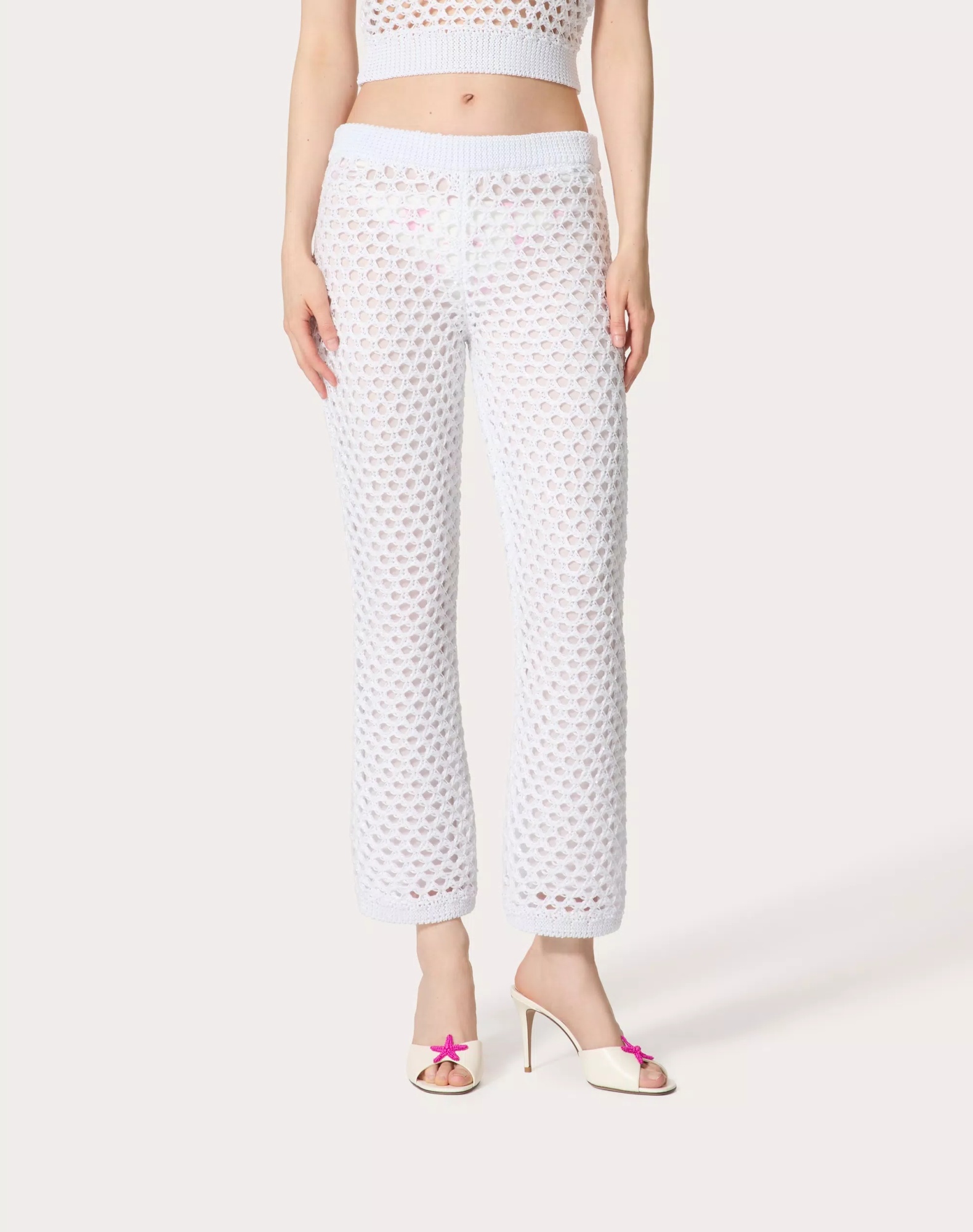 Valentino Mesh Elastic Waist Casual Pants In White