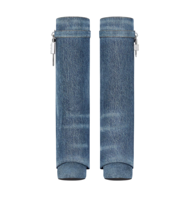 Shop Givenchy Shark Lock Boots In Washed Denim In Dark Blue