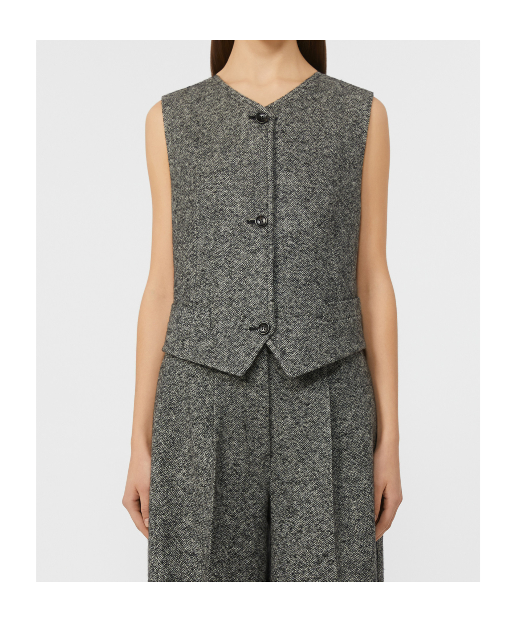 Max Mara Wool And Silk Tweed Gilet In Gray