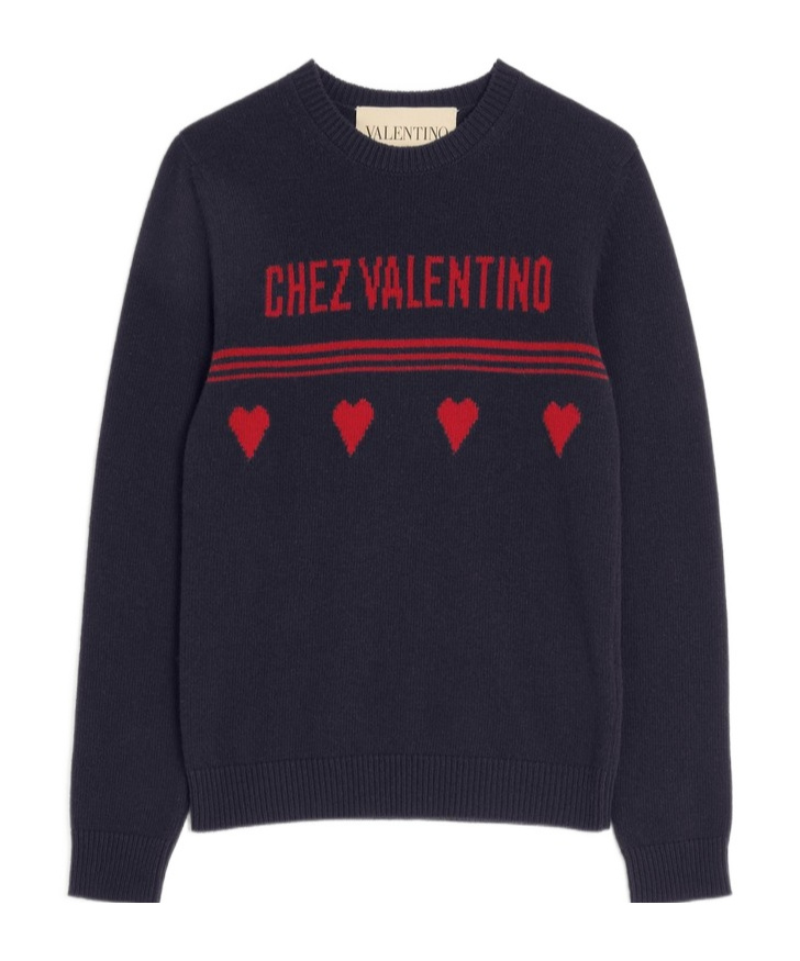 VALENTINO WOOL JUMPER WITH CHEZ VALENTINO JACQUARD MOTIF 