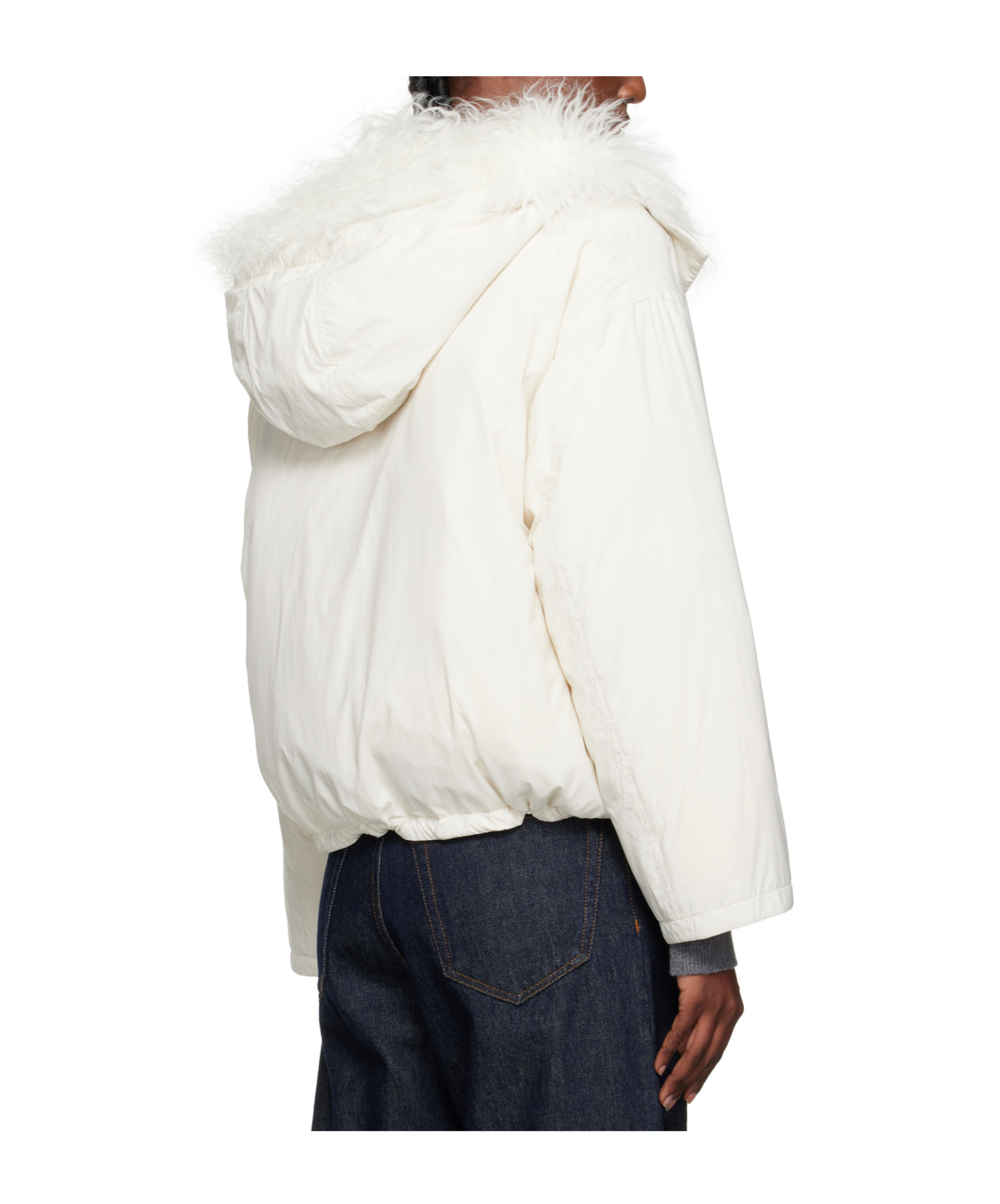 Yves Salomon Cropped Wool Down Jacket In White