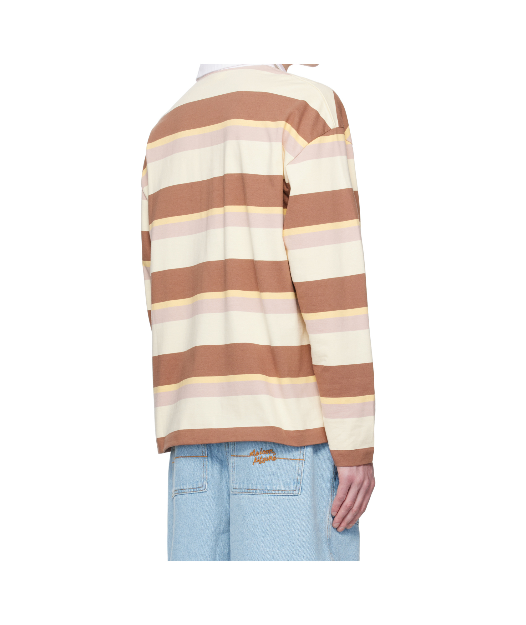 Maison Kitsuné Striped Long-sleeved Polo Shirt In Brown