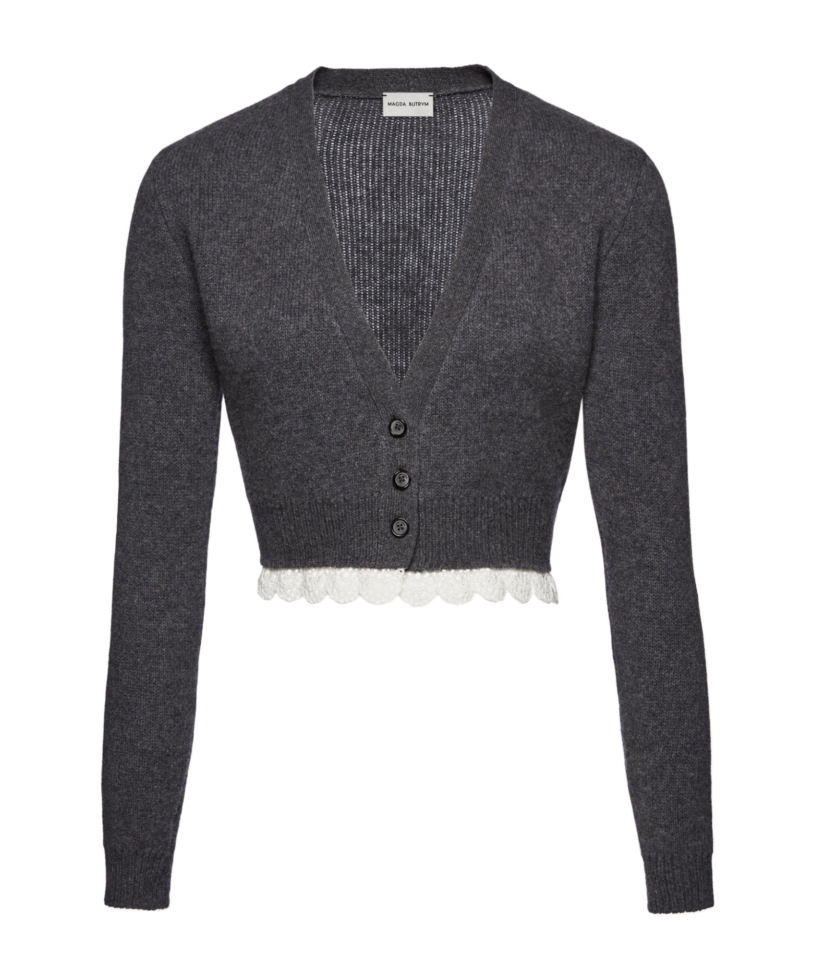Shop Magda Butrym Lace-trim Cashmere Cardigan In Black