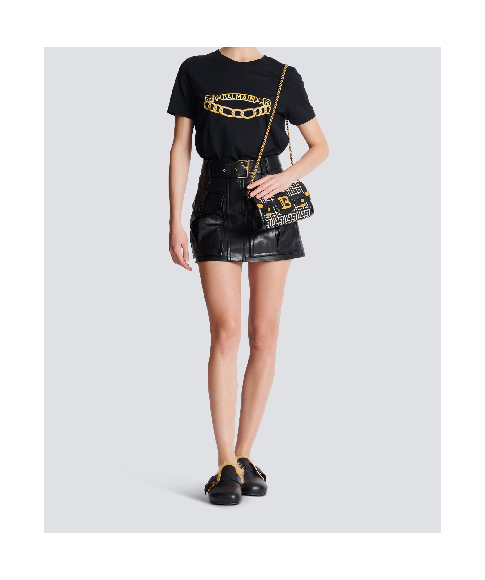 Balmain B-buzz Pouch 23 In Monogrammed Jacquard Canvas And Leather