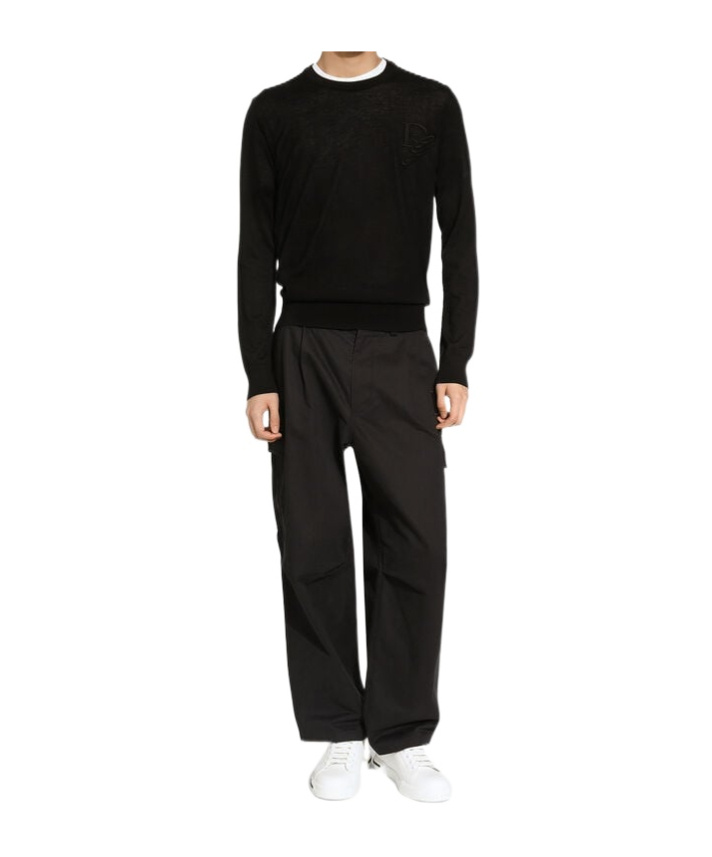 Dolce & Gabbana Cashmere Round-neck Sweater With Dg Embroidery In Black