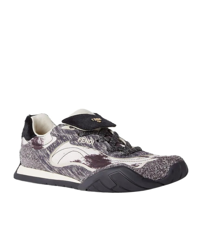 Fendi Wave Pulse Mixed-media Low-top Sneakers In Black