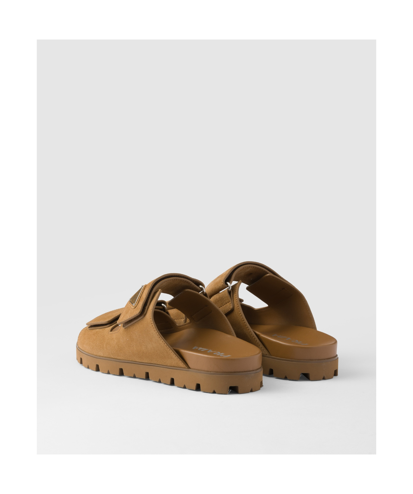 Prada Suede Triangle Sandals In Cinnamon