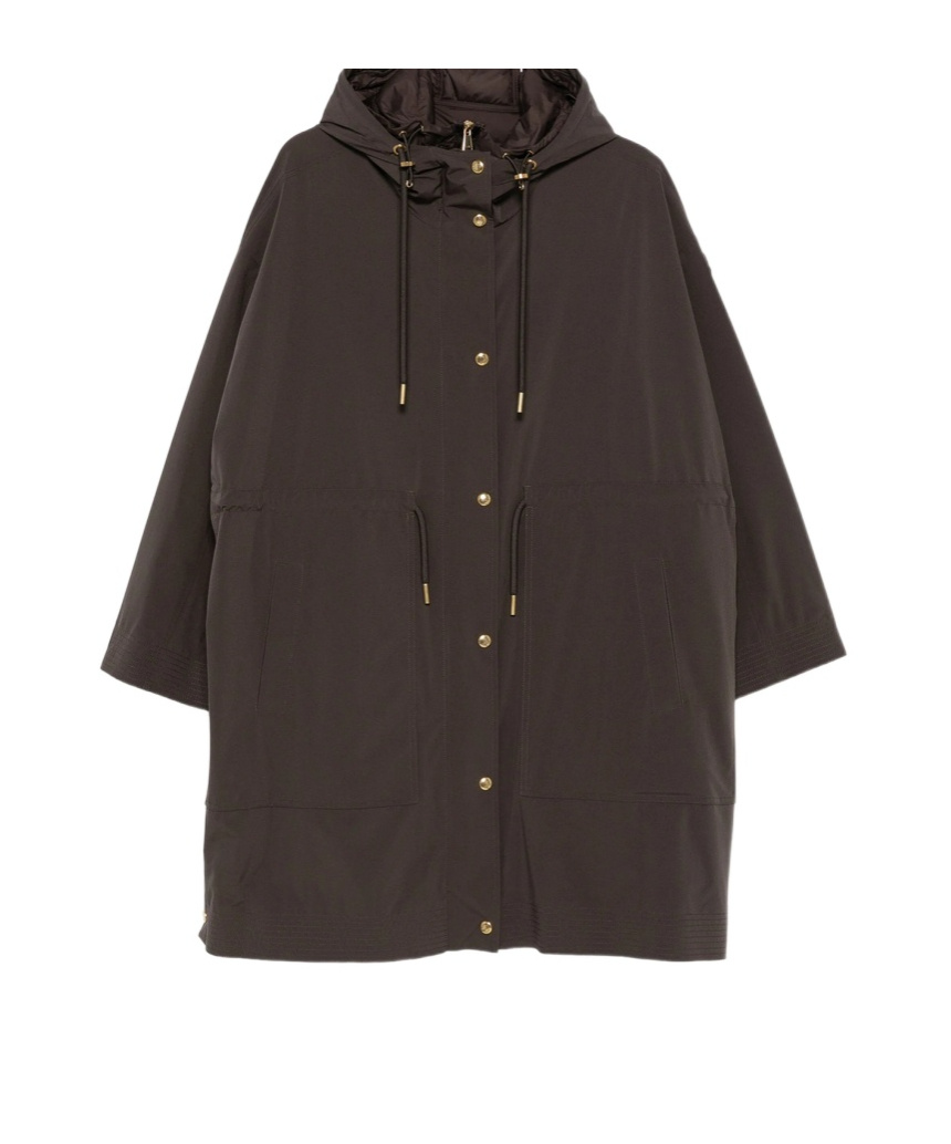 Moncler Drawstring-waist Hooded Coat In Brown
