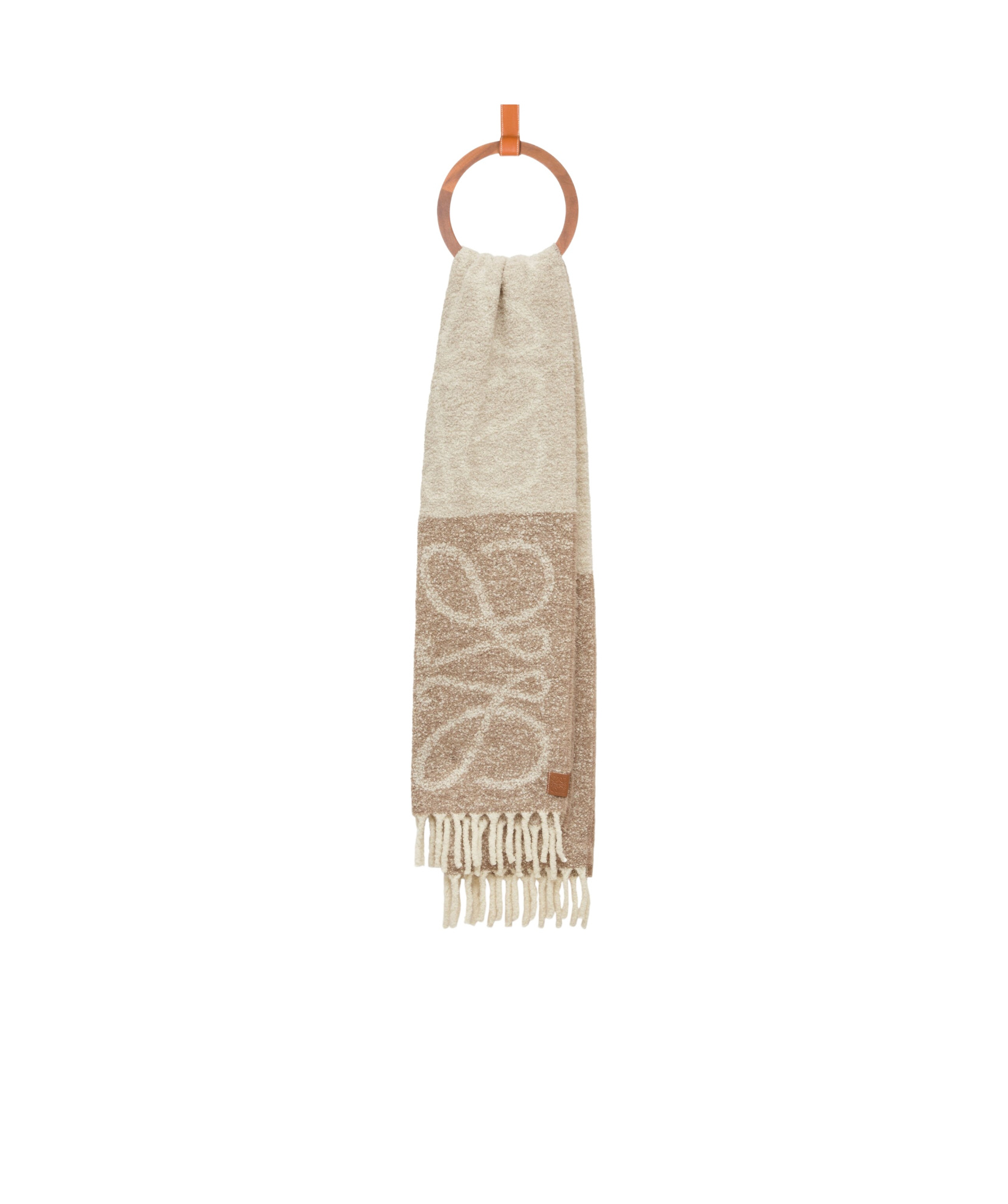 Loewe Anagram Fringed Scarf In Nude