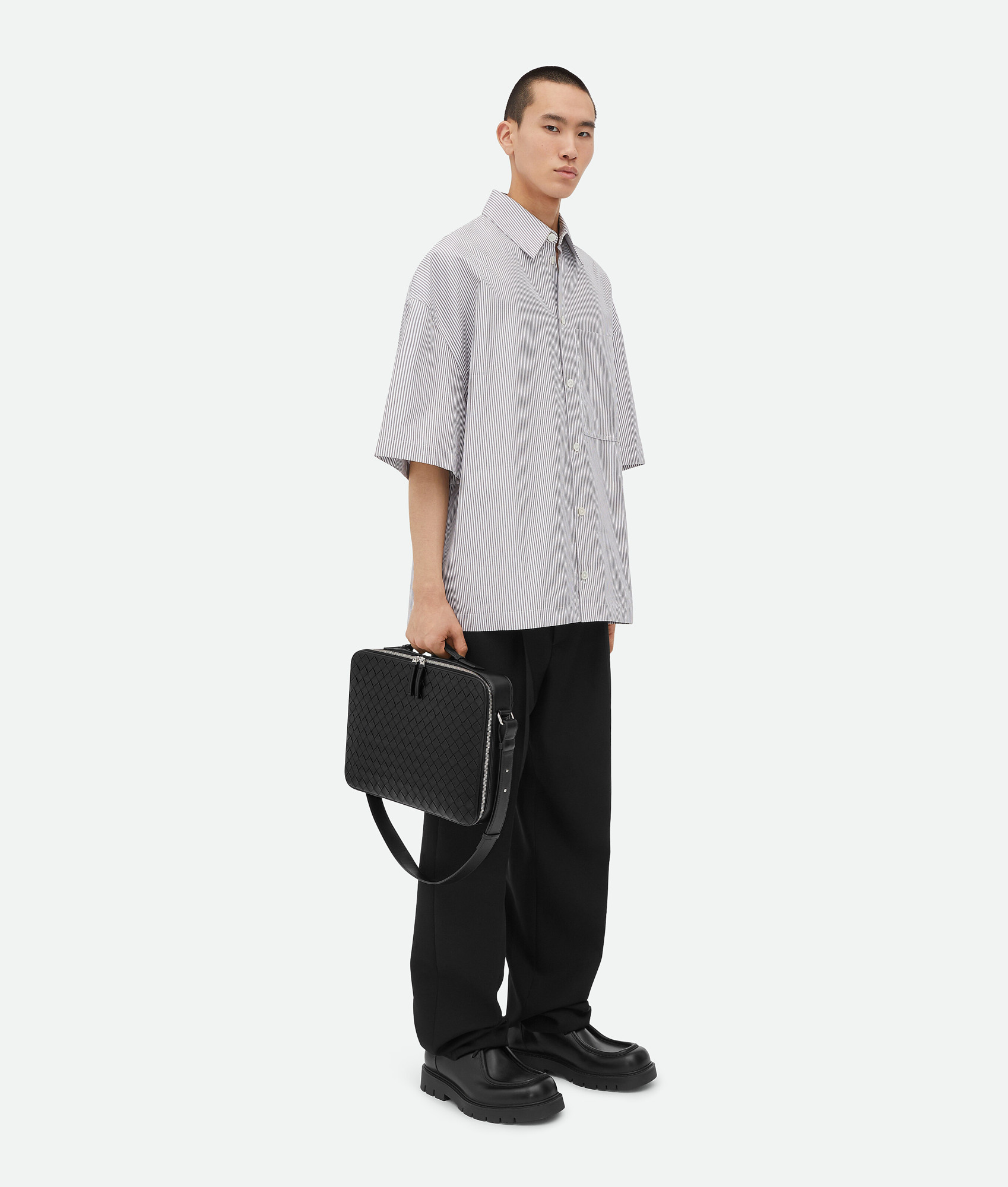 Bottega Veneta Getaway Leather Briefcase In Black