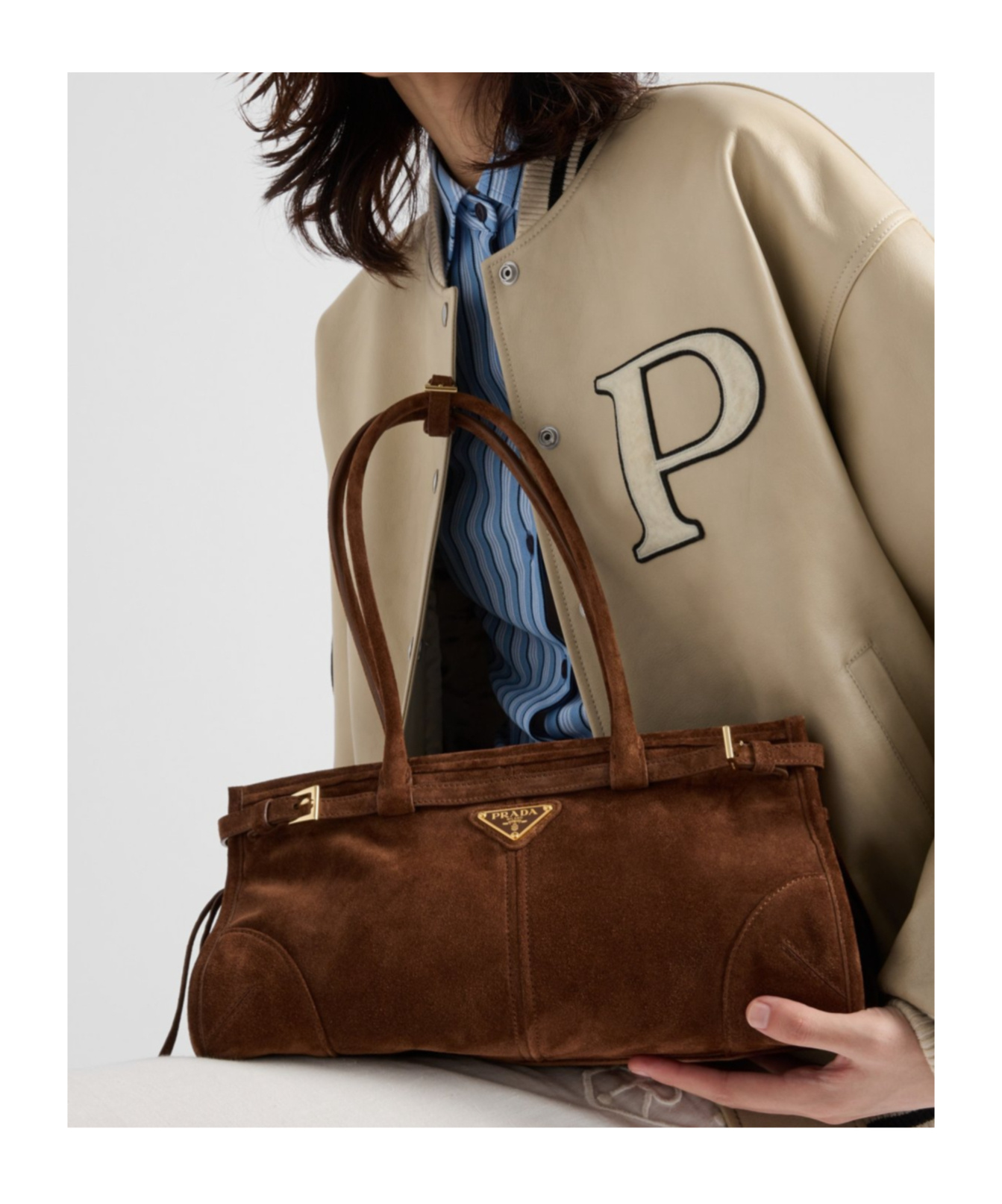 Prada Medium Suede Handbag In Cocoa Brown
