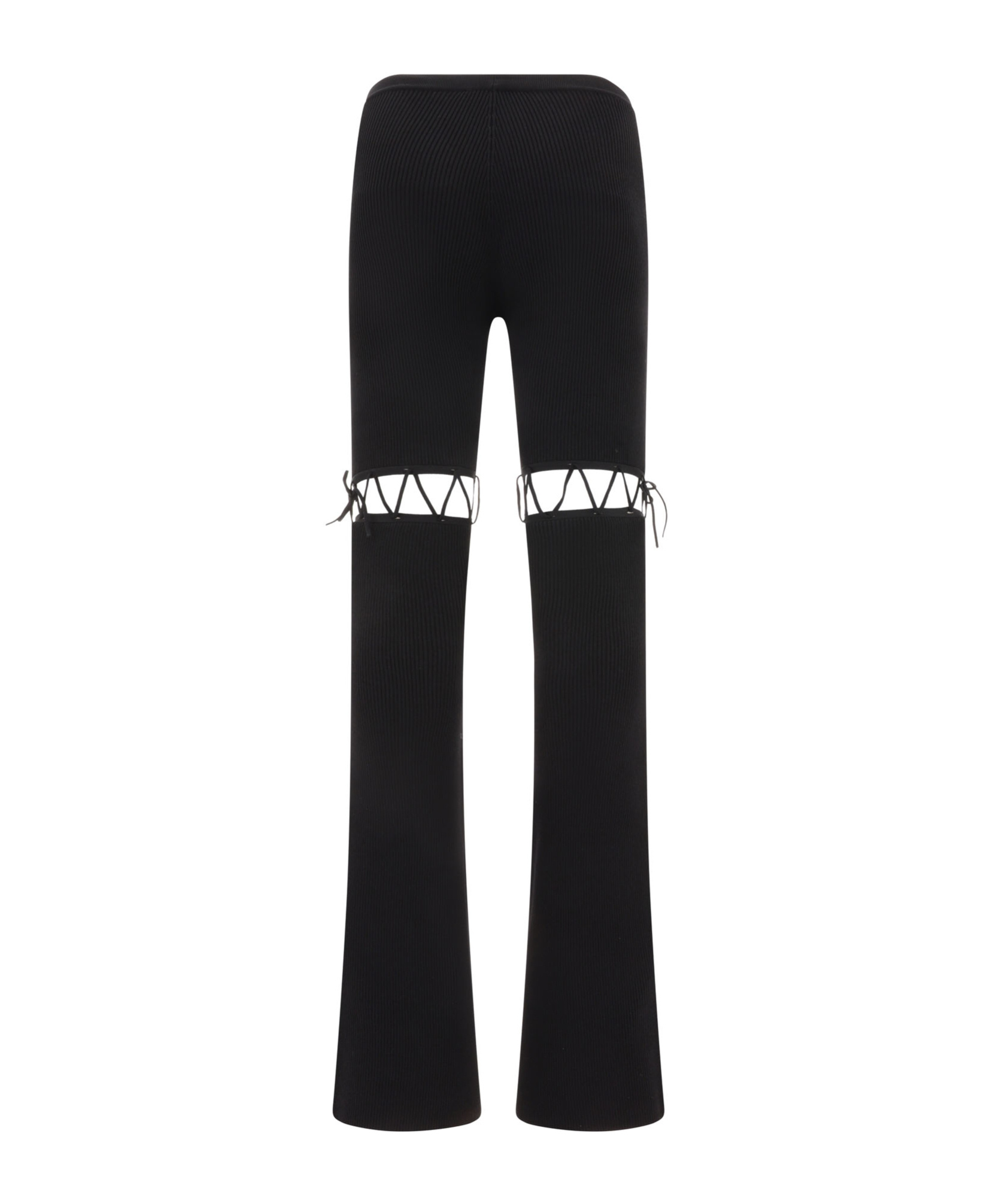 Nensi Dojaka Ribbed Waistband Flared Pant With Cut-out Lacing In Black