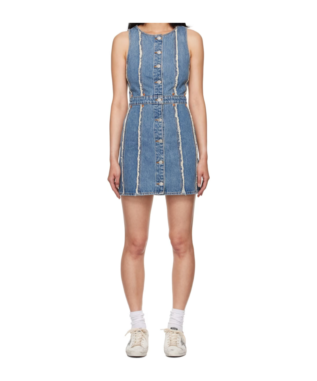 Re/done Frayed Denim Minidress In Blue