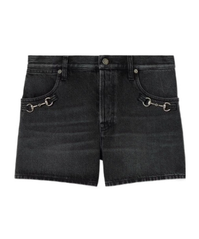 Gucci Cotton Denim Shorts With Horsebit In Black
