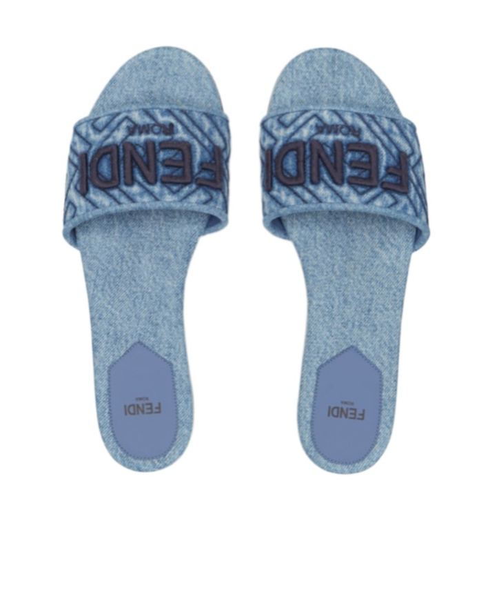 Fendi Signature Flat Slides In Blue