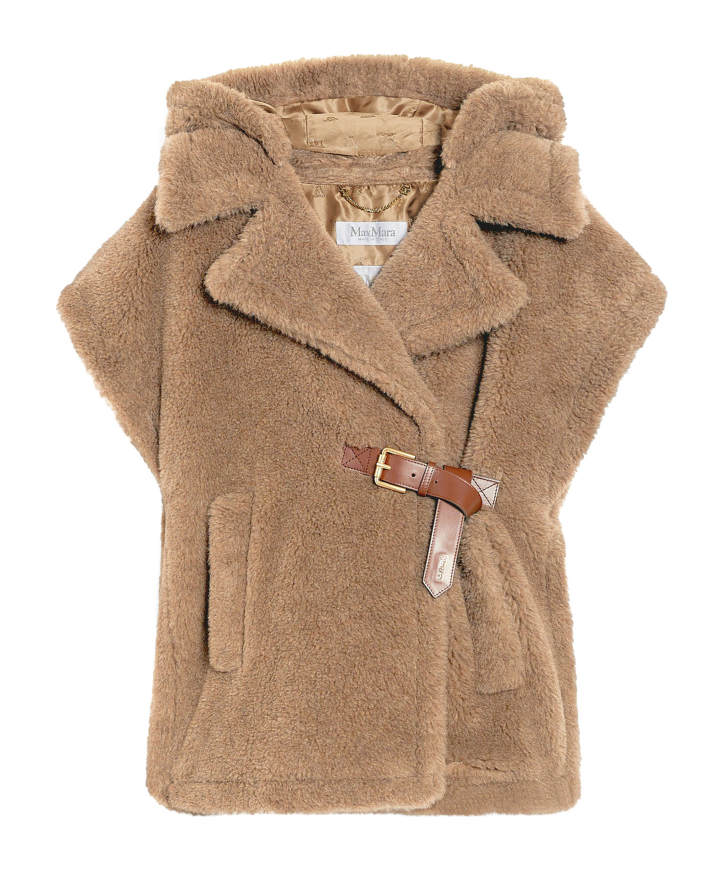 Max Mara Alpaca And Wool Silk Belted Jacket In Brown