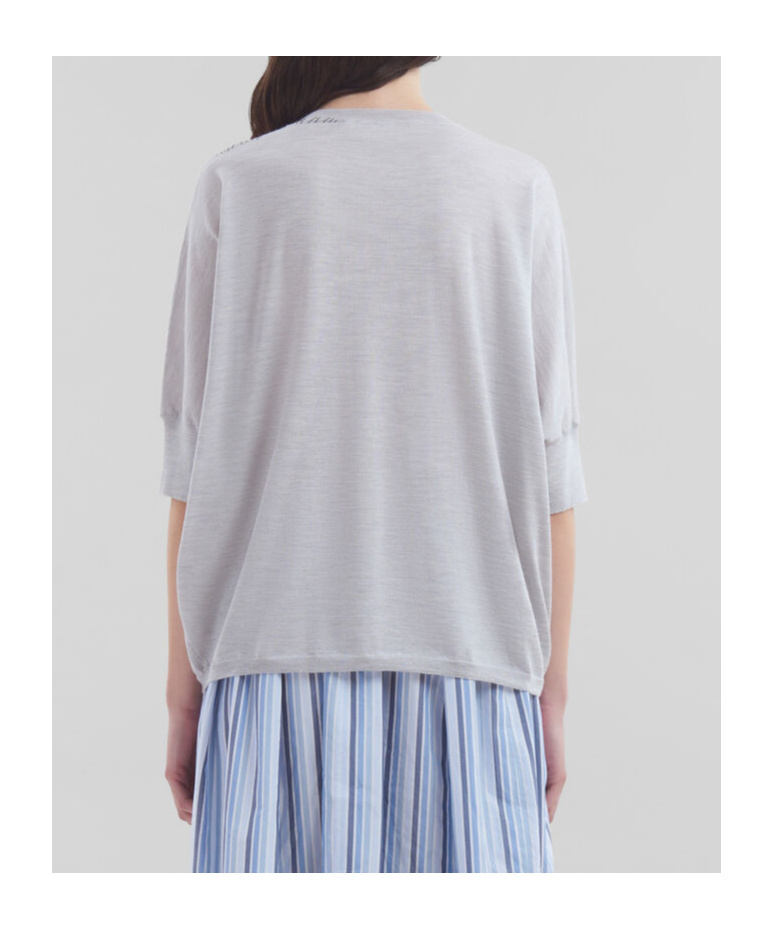Marni Blue Wool-silk Half-sleeve Jumper With Mending