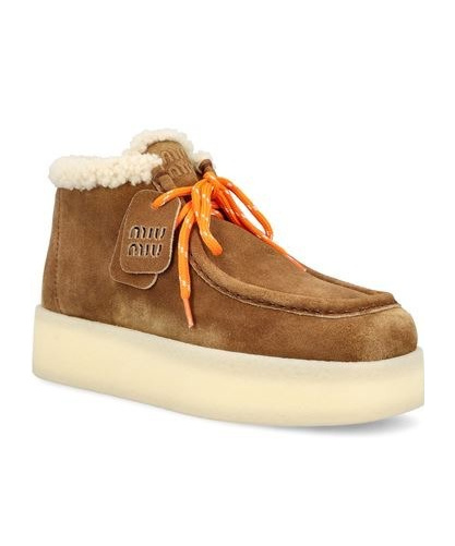 Miu Miu Logo Short Boots In Brown