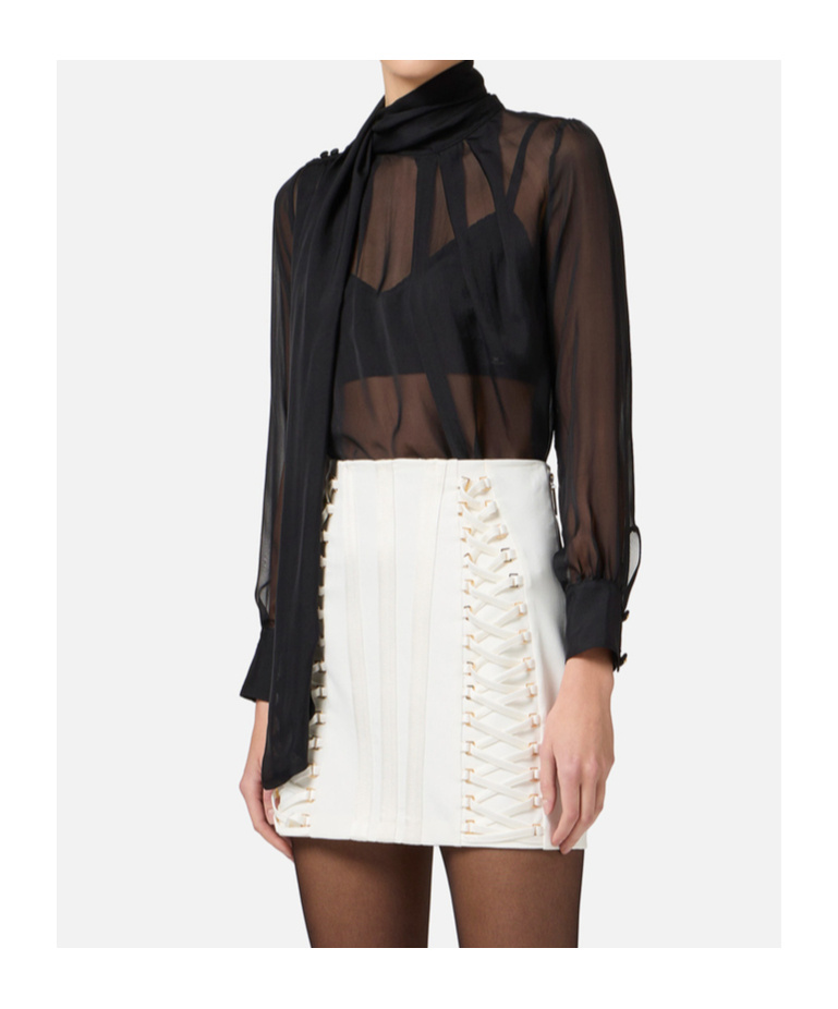 Shop Elisabetta Franchi Voile Tie-neck Blouse In Gray