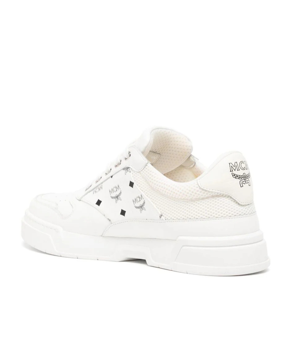 Mcm Printed Canvas Terrain Sneakers In White
