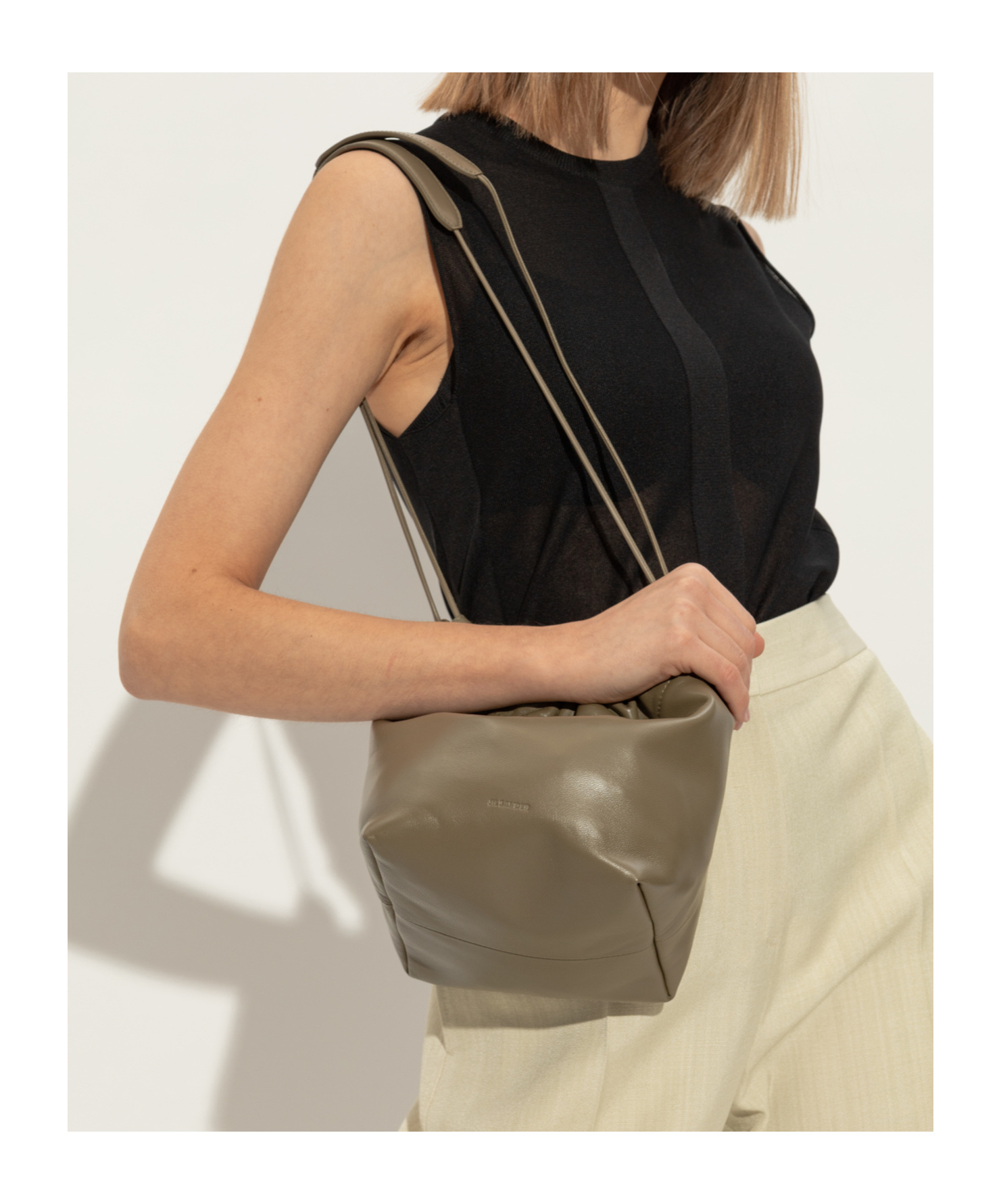 Jil Sander Dumpling Medium Drawstring Leather Crossbody Bag In Green
