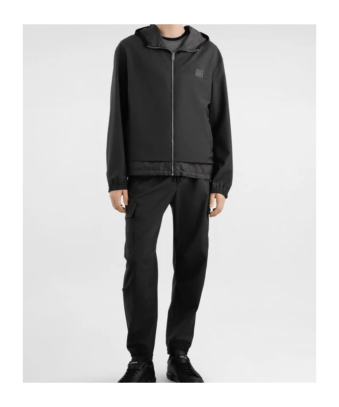Dolce & Gabbana Wool Canvas Hooded Jacket In Black