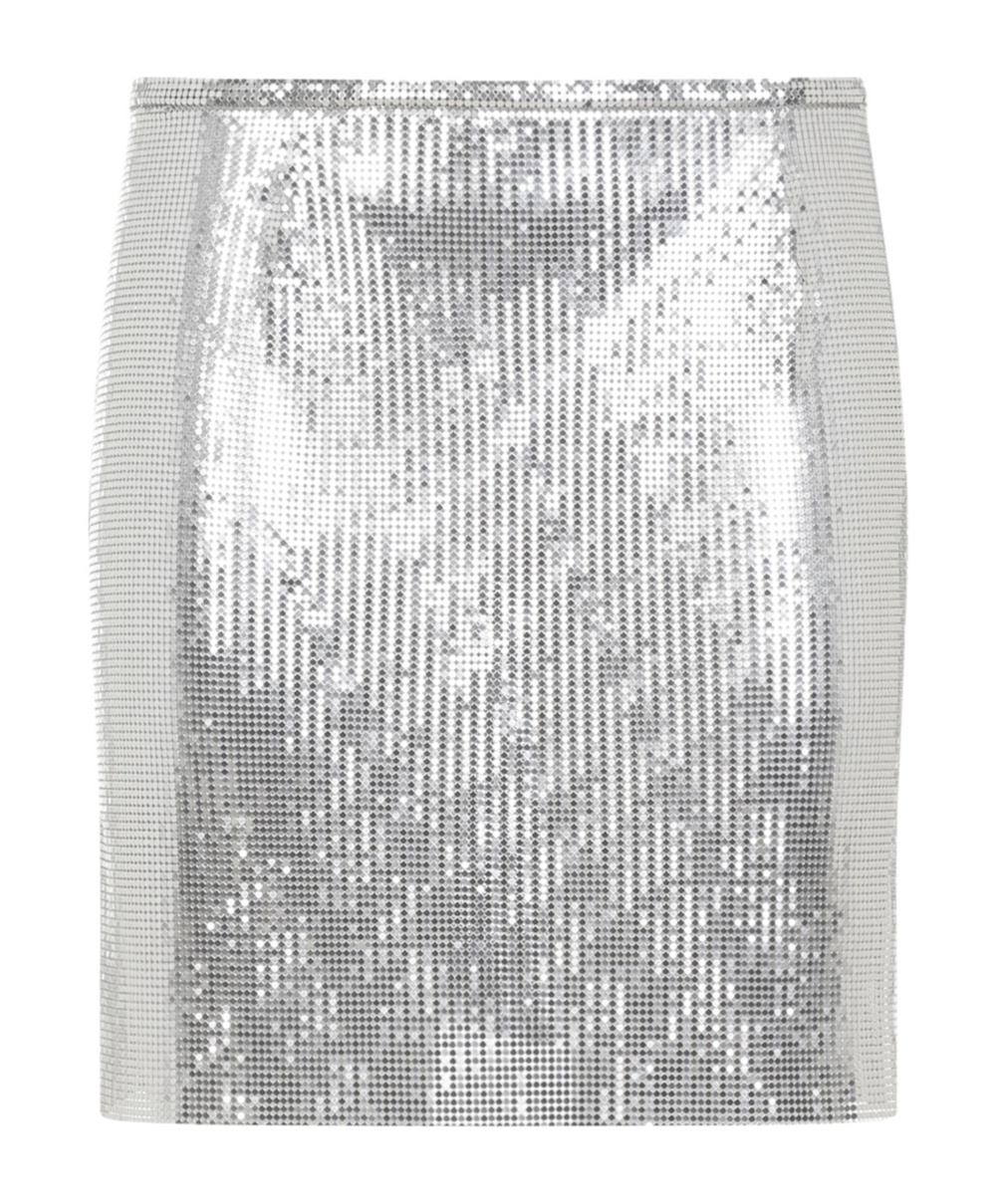 Rabanne Metallic Miniskirt With High Waist And Chainmail Detail In Tech Fabric Woman In White