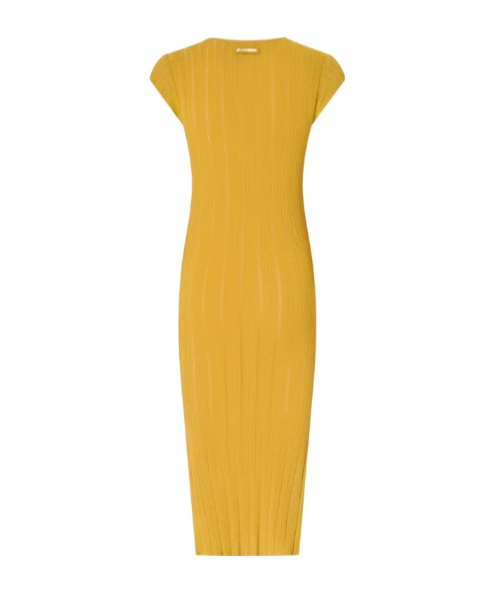 Pinko Knit Midi Dress With Openwork In Yellow
