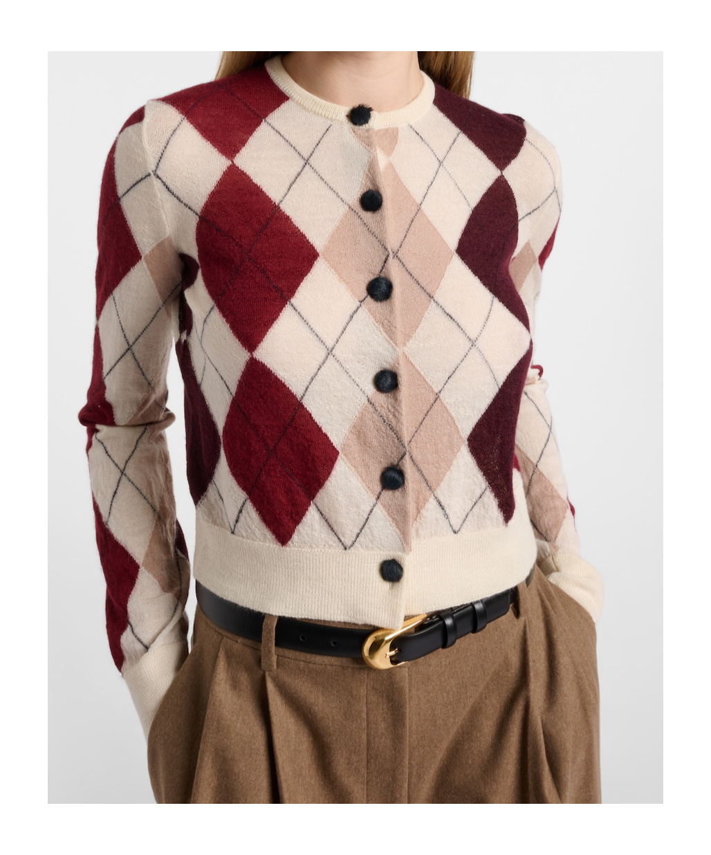 Khaite Charli Calf Hair-trimmed Argyle Cashmere And Mohair-blend Cardigan In Multi