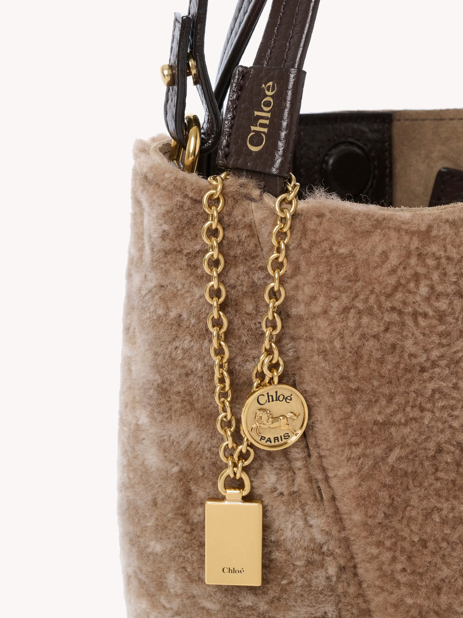 Chloé Small  Spin Tote Bag In Shearling In Gray