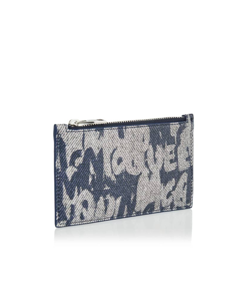 Alexander Mcqueen Graffiti Logo-print Leather Card Holder In Gray