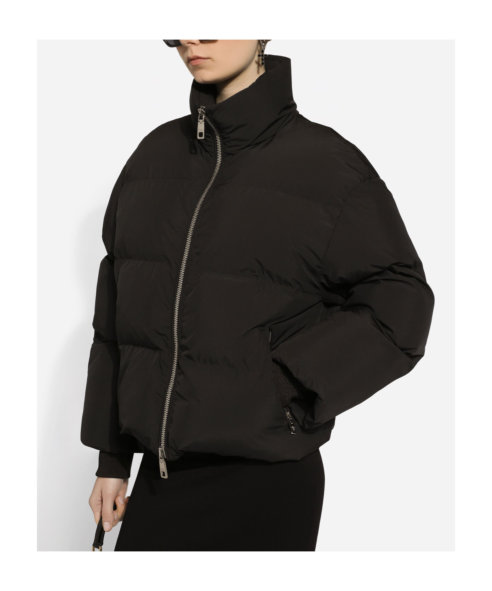 Dolce & Gabbana High-neck Zip-up Down Jacket In Black