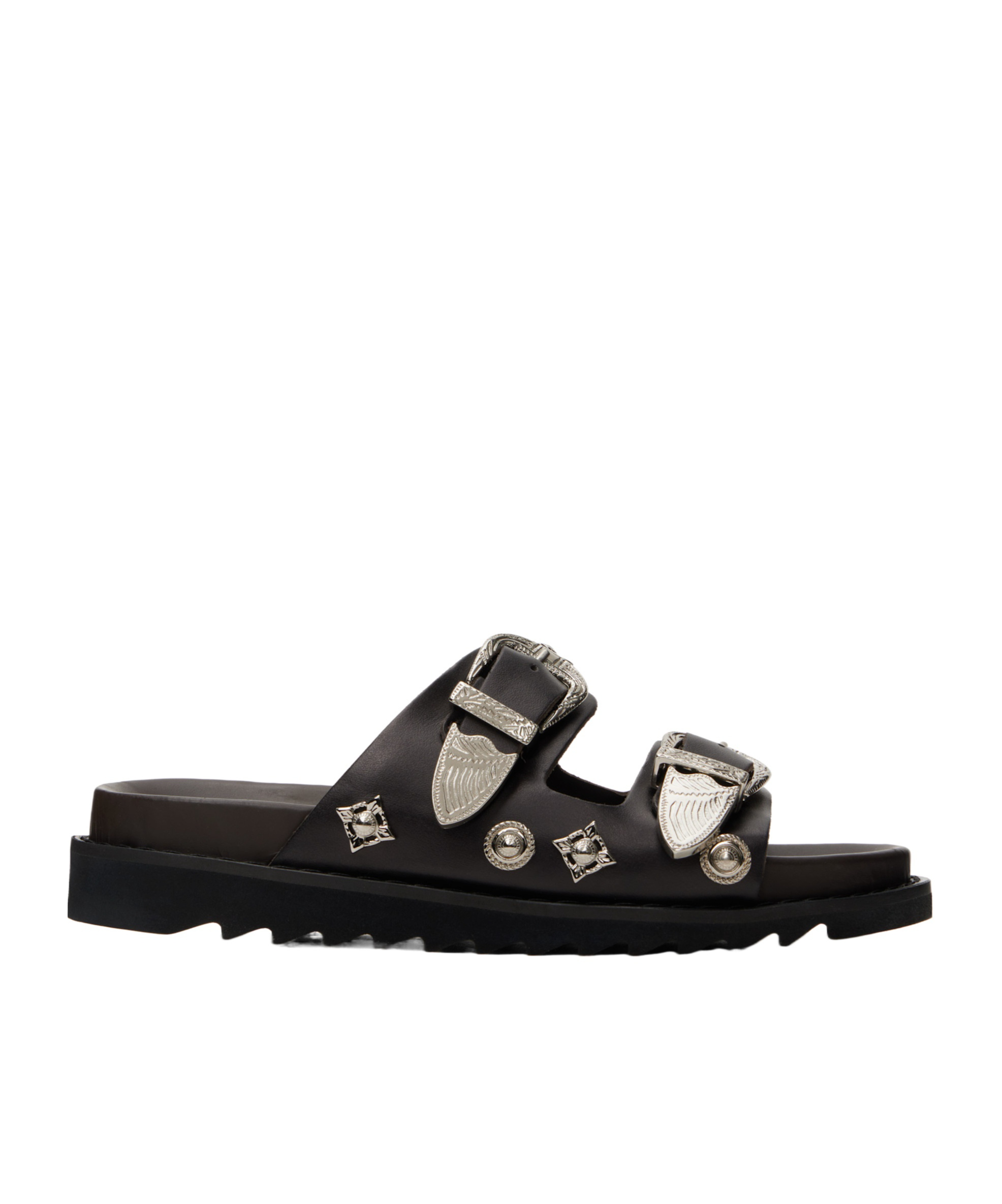 Toga Pin Button Detail Slippers In Black