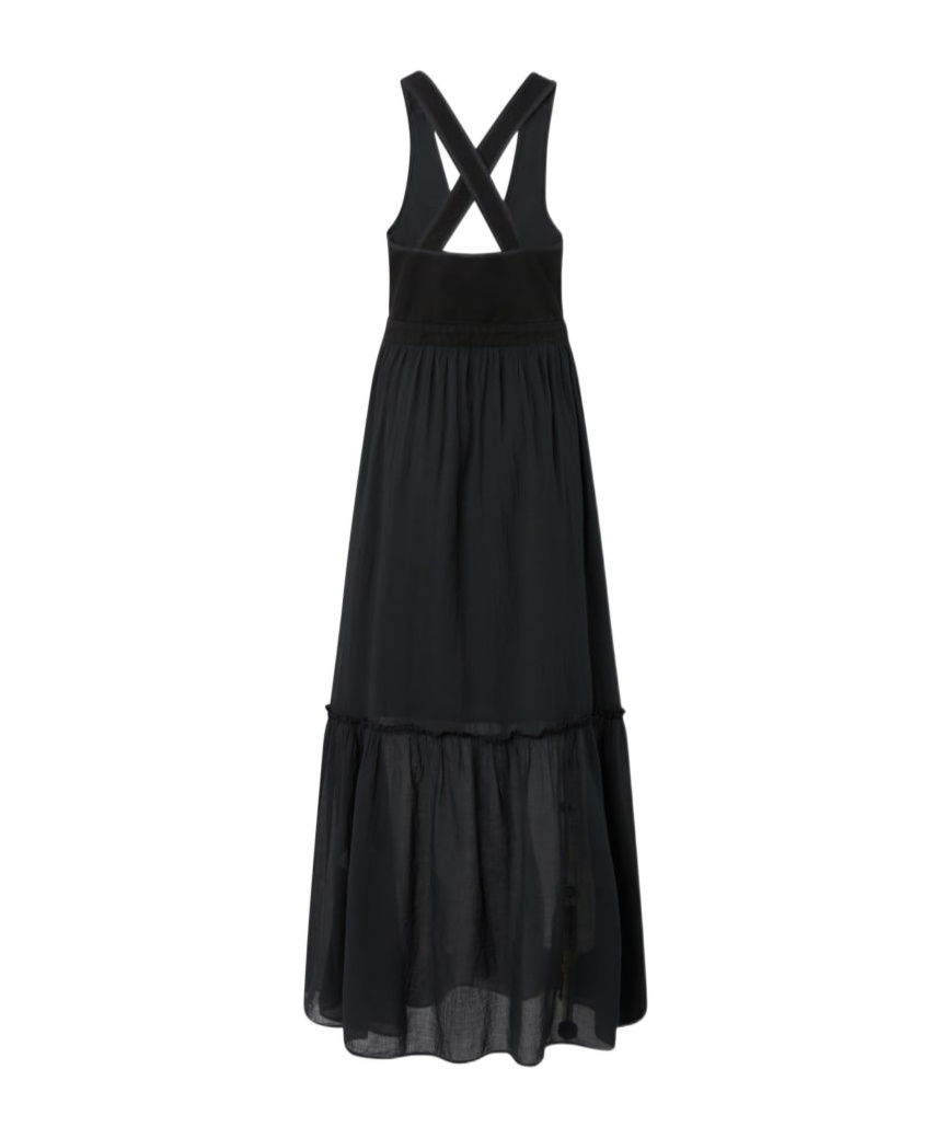 Pinko Long Sleeveless Cotton Dress With Neckline In Multi