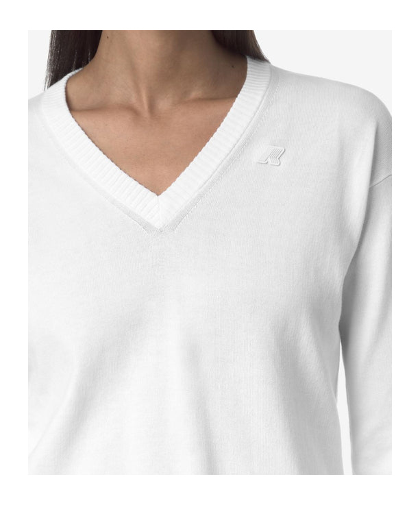 K-way Cropped White Sweatshirt With V-neck And Ribbed Finish In White