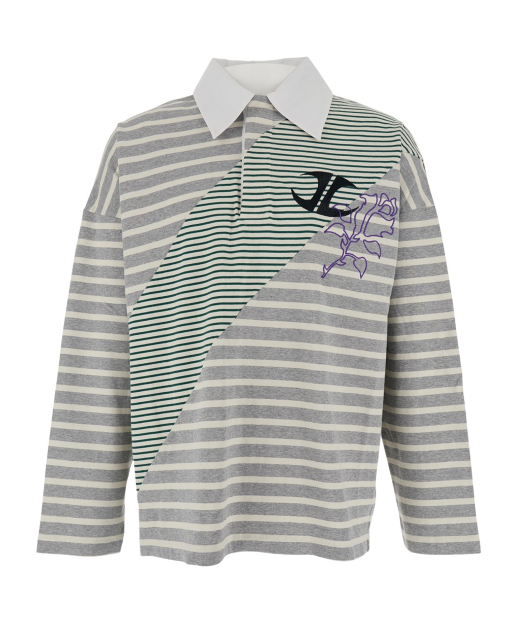 Jordanluca Striped Contrast Collar Polo Shirt In Gray