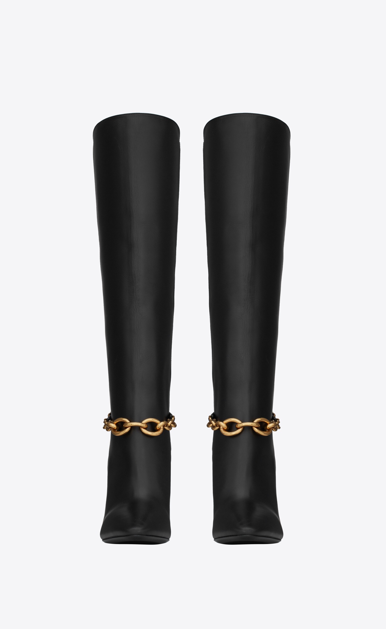 Saint Laurent Leather Boots With Gold Tone Chain Detail In Black