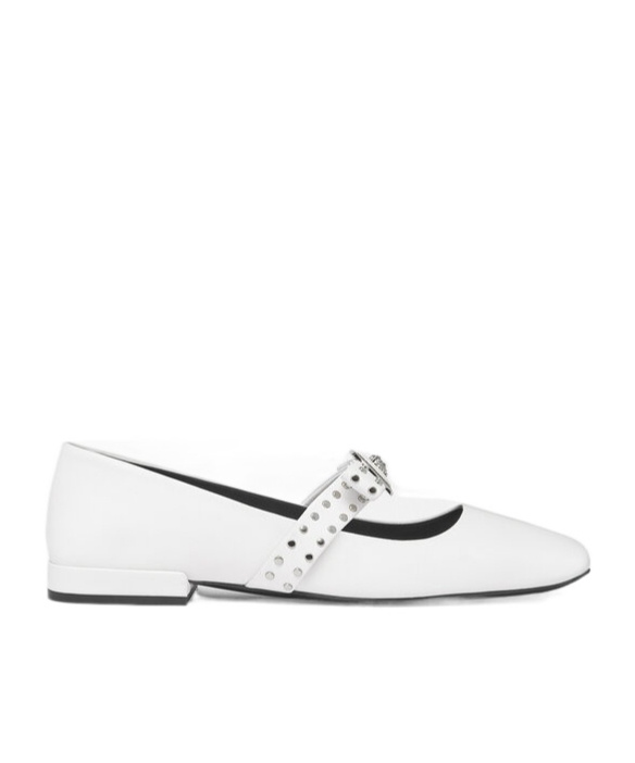 Versace Medusa Bow Open Toe Mary Jane Flat In White