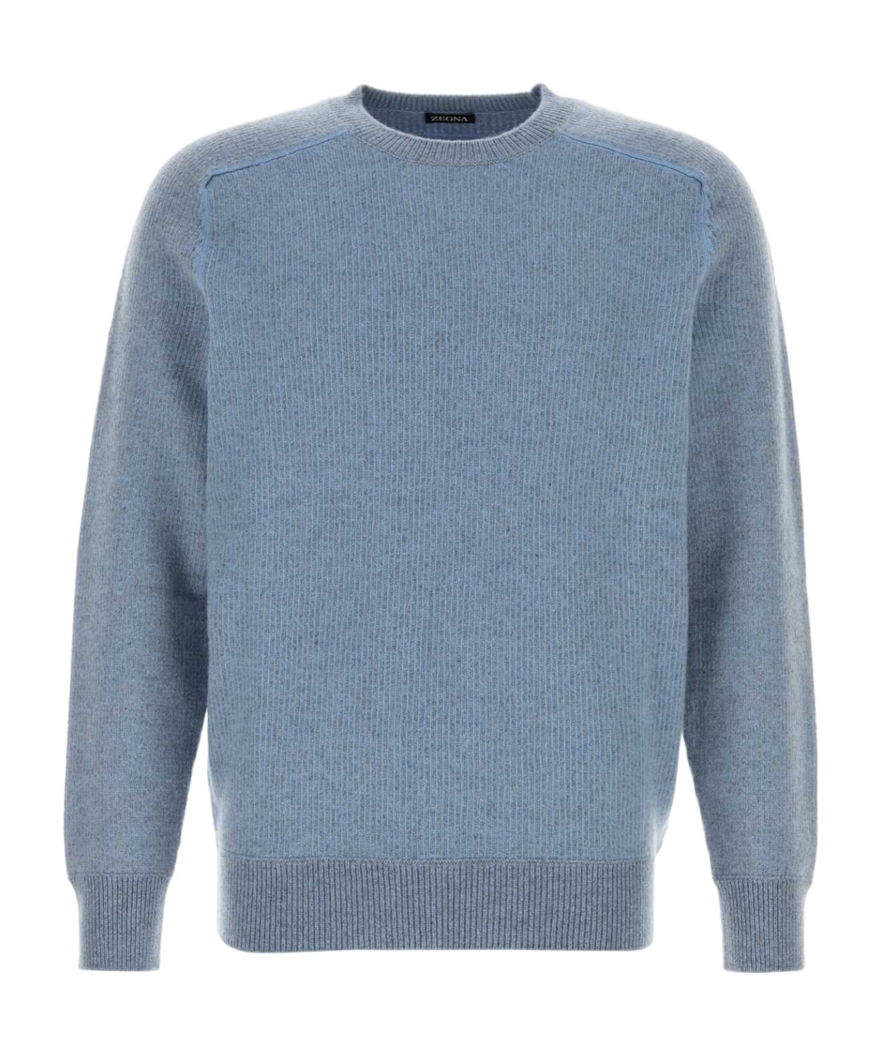 Zegna Cashmere Crew Neck Long Sleeve Sweater In Blue